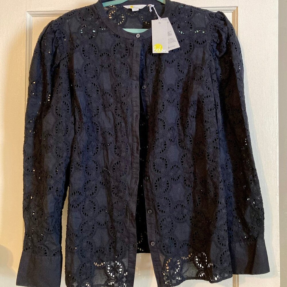 Boden cotton eyelet button-up shirt, 18, Black